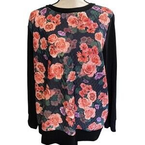 SOPRANO Top Womens 1X Pink Black Floral Quilted Multicolor Boho Floral Blouse